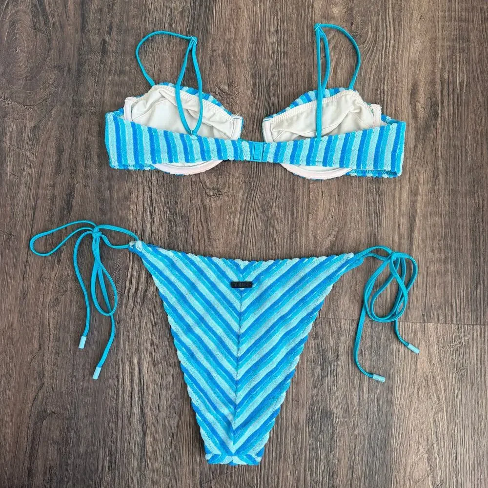 Triangl Swimwear Mala Sour Stripe Terry Towelling Bikini Set Size XL